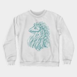 Side Profile of a Horse Head with Curly Hair Hand Drawn Illustration Crewneck Sweatshirt